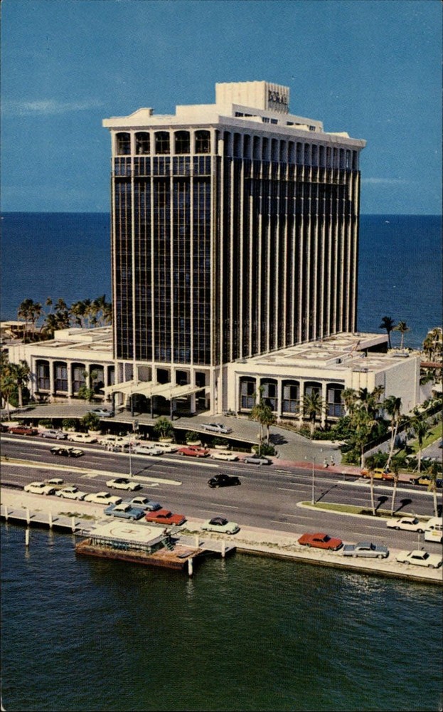 Doral Beach Hotel ~ Miami Beach Florida ~ 1950s-60s cars ~ helicopter pad?