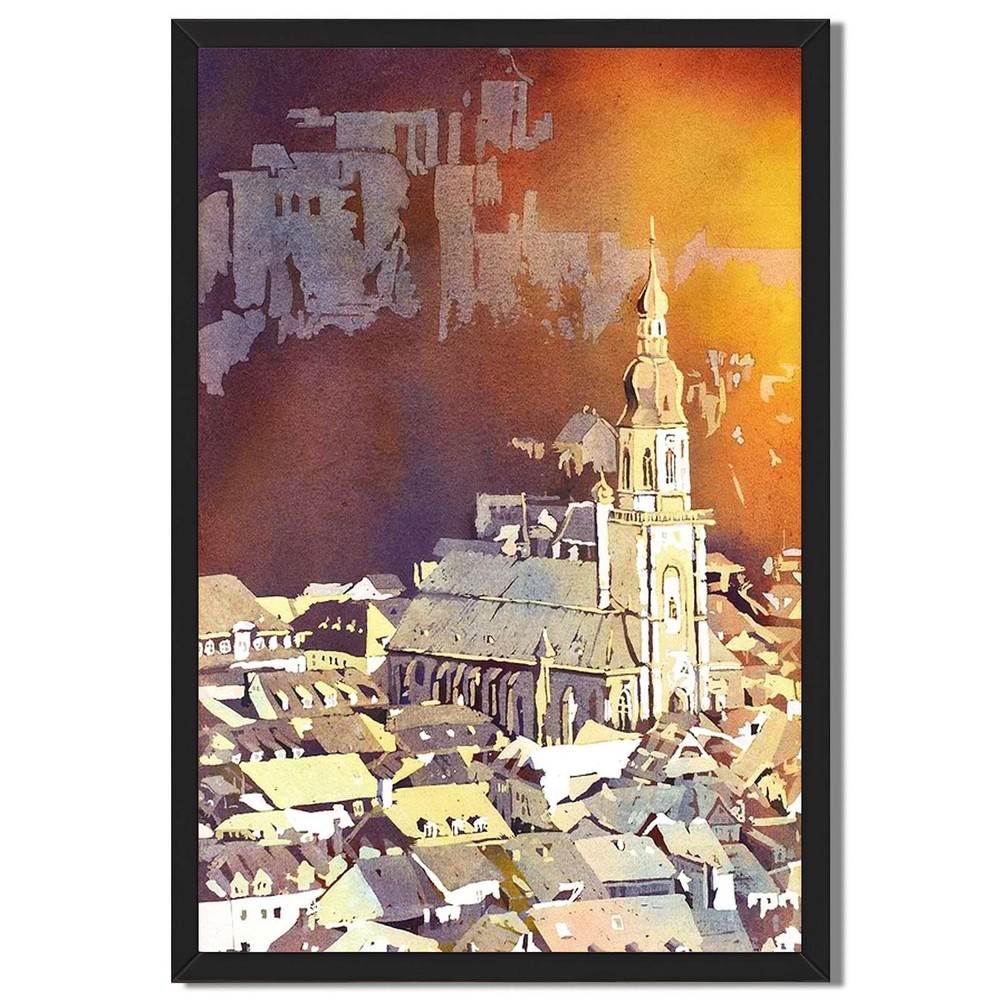 Sunset European Cityscape Framed Canvas Print Wall Art Home Decor