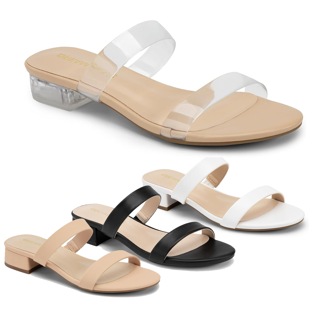 Women Low Block Heel Sandals Open Toe Slip On Casual Slide Mule Shoes