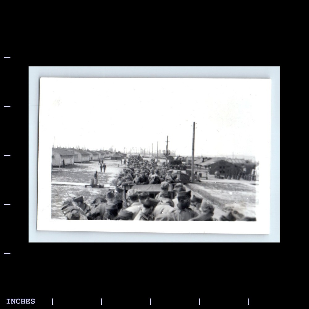 Vintage Army Soldiers Military Base Photo Black and White