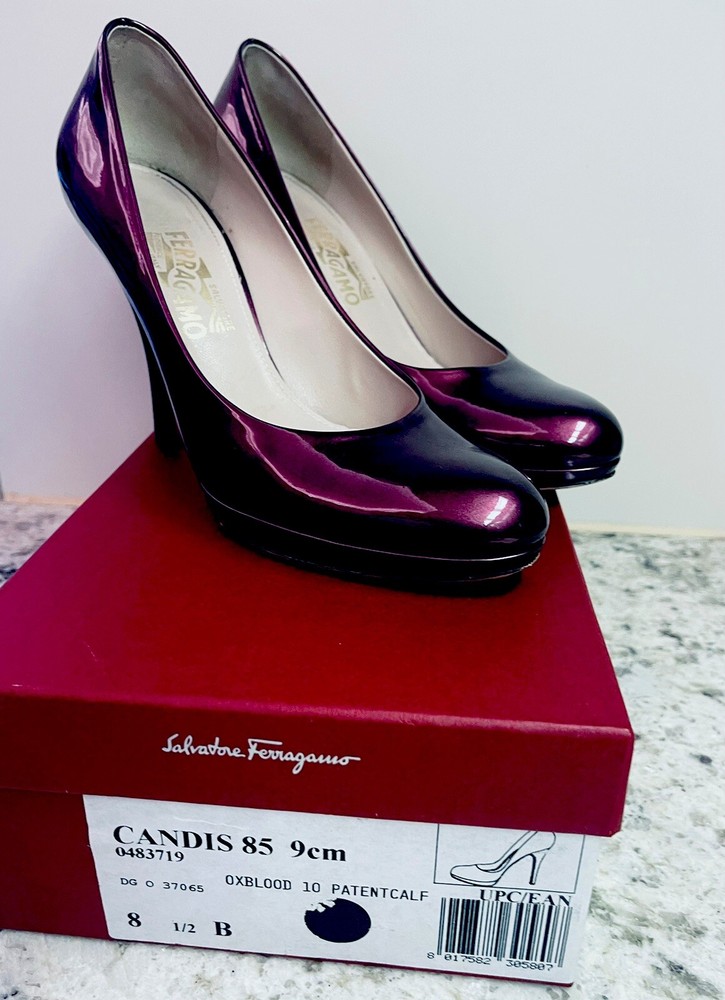 Salvatore Ferragamo Candis Burgundy Pumps 3.5 Inch Heel Size 8.5 B