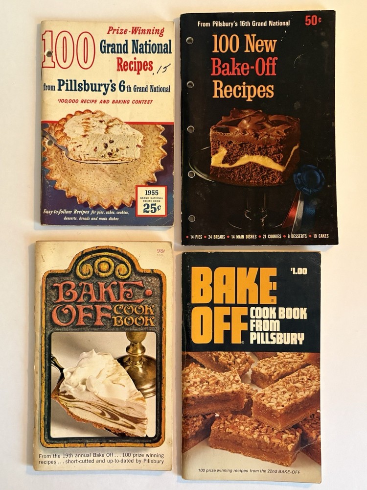 Lot of 4 Vintage Pillsbury Bake Off Cookbook  Softcover Books 1950s-1970s