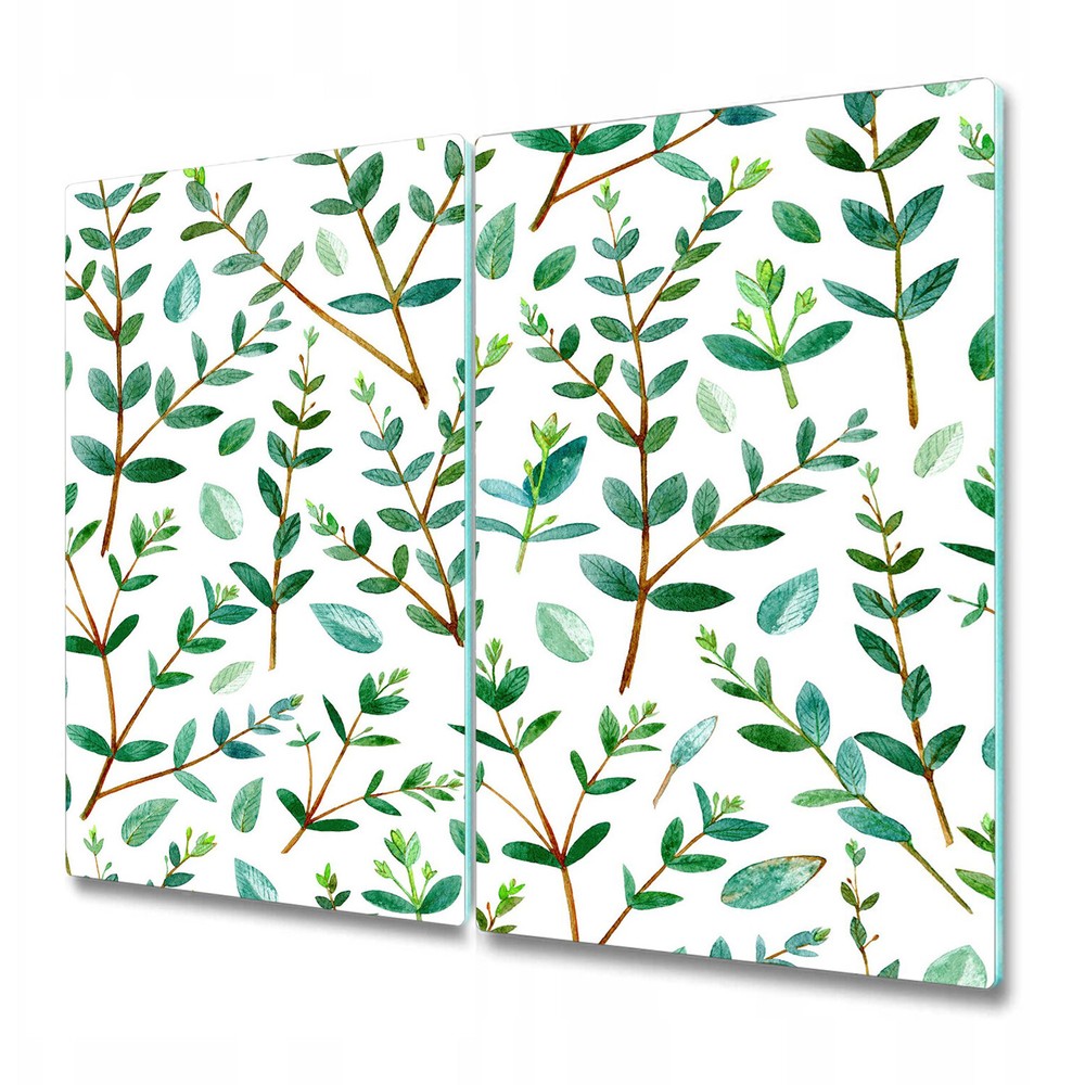 Glass Worktop Saver Utensil Board Leaves Wood & Floral Forest Leaf Green 2x30x52