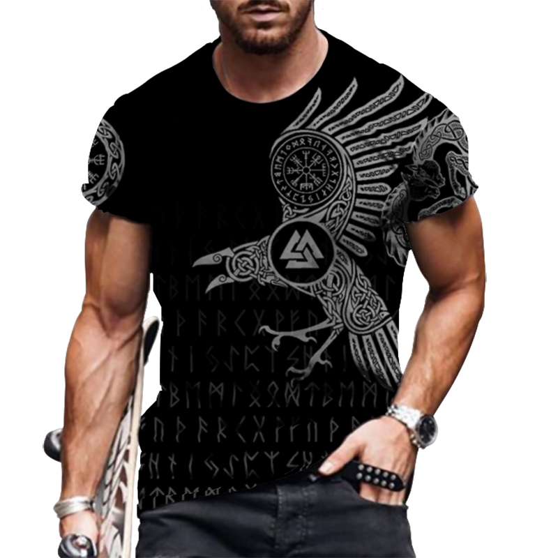 T-Shirt Men Fashion Eagle Graphic Black Hawk Summer Casual Silky Short Sleeve US
