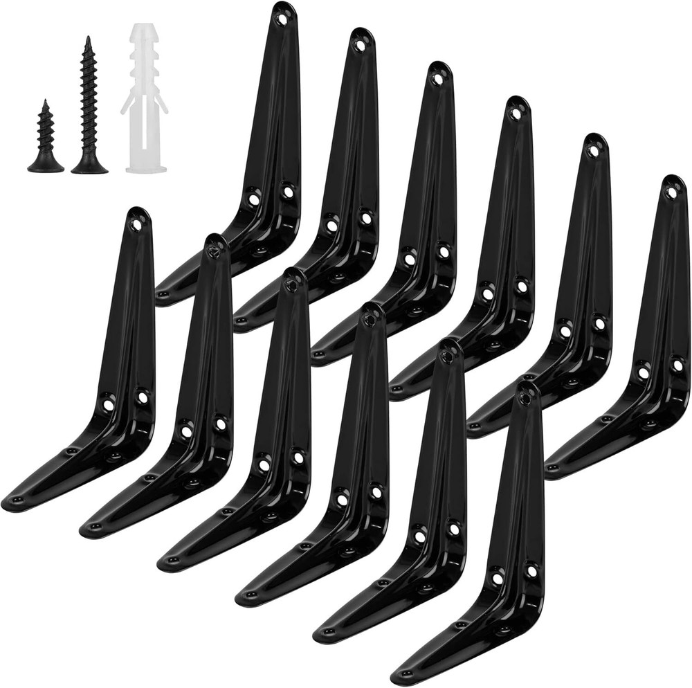 Heavy Duty Black Metal Shelf Brackets 12 Pack Rustic L Brackets for Shelves