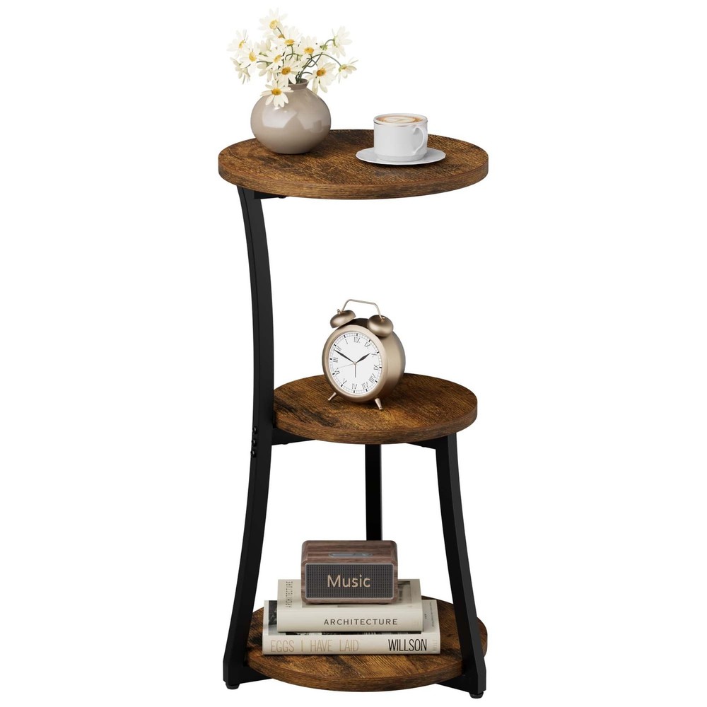 Small Side Table, 3-Tier Round End Table for Small Spaces, Vintage Accent Tab...
