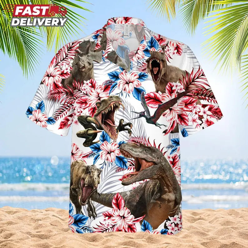 Dinosaur Hawaiian Shirt T Rex Aloha Beach Summer Men's