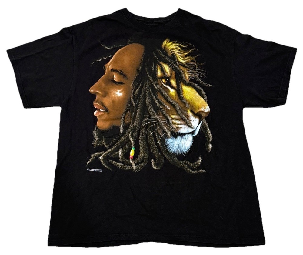 Zion Rootswear Bob Marley & Lion Graphic T Shirt Y2K Men’s XL Black Retro 2010
