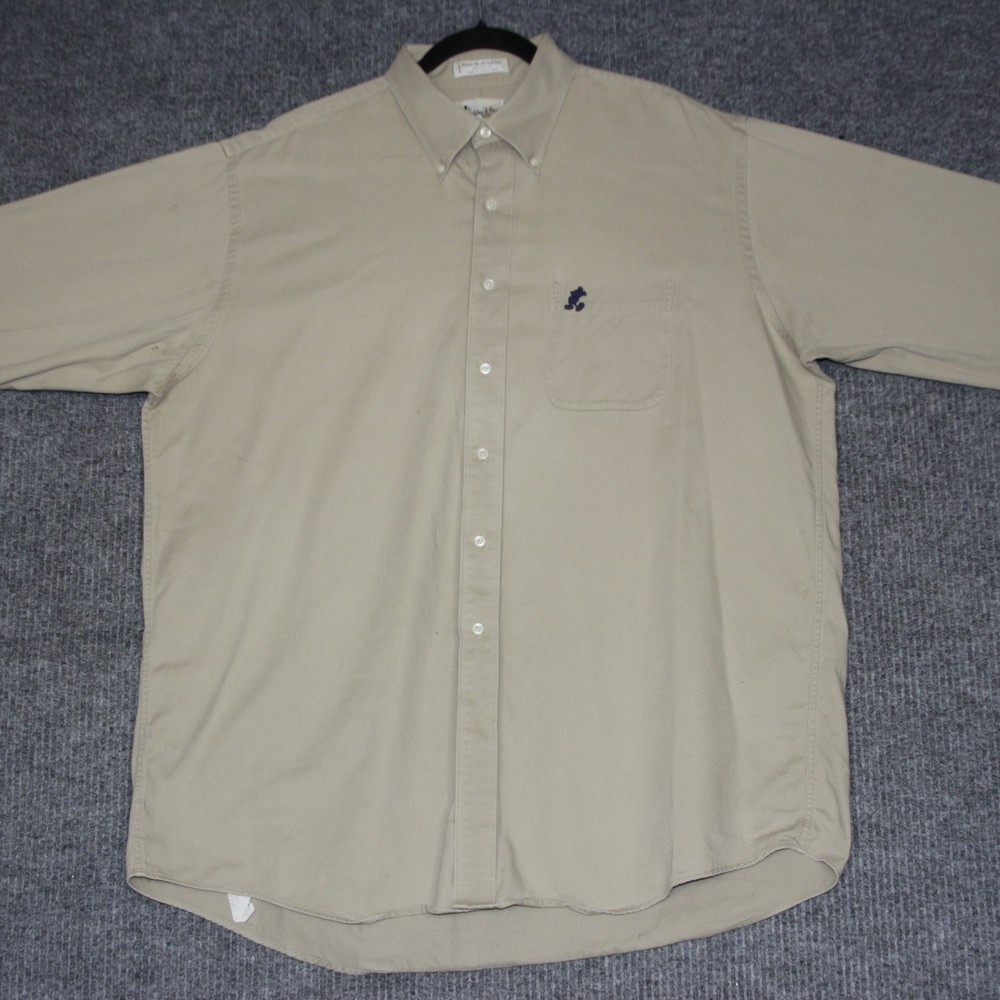 Walt Disney World Mens Tan Button Down Shirt Mickey Mouse Embroidered Size XL