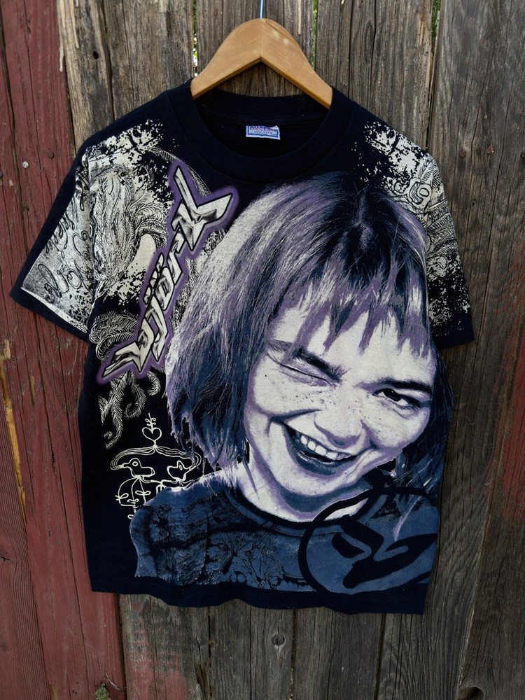 Vtg Bjork MosquitoHead AOP T-shirt Single Stitch Modern Reprint Size L