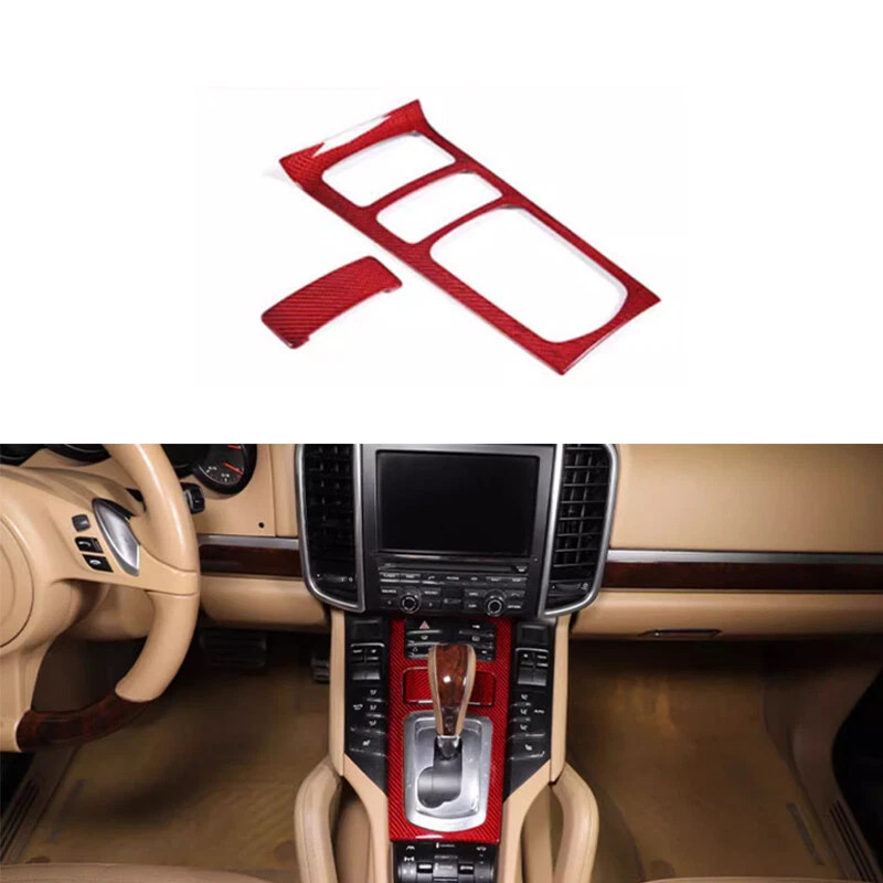 Red Carbon Fiber Gear Shift Panel Trim Cover For Porsche Cayenne 958 2011-2017