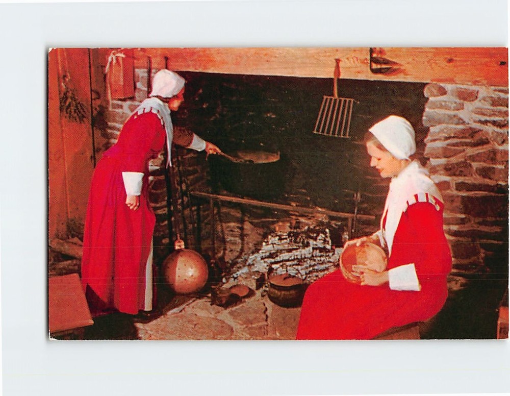 Postcard Pilgrims Preparing a Meal First House Plymouth Massachusetts USA