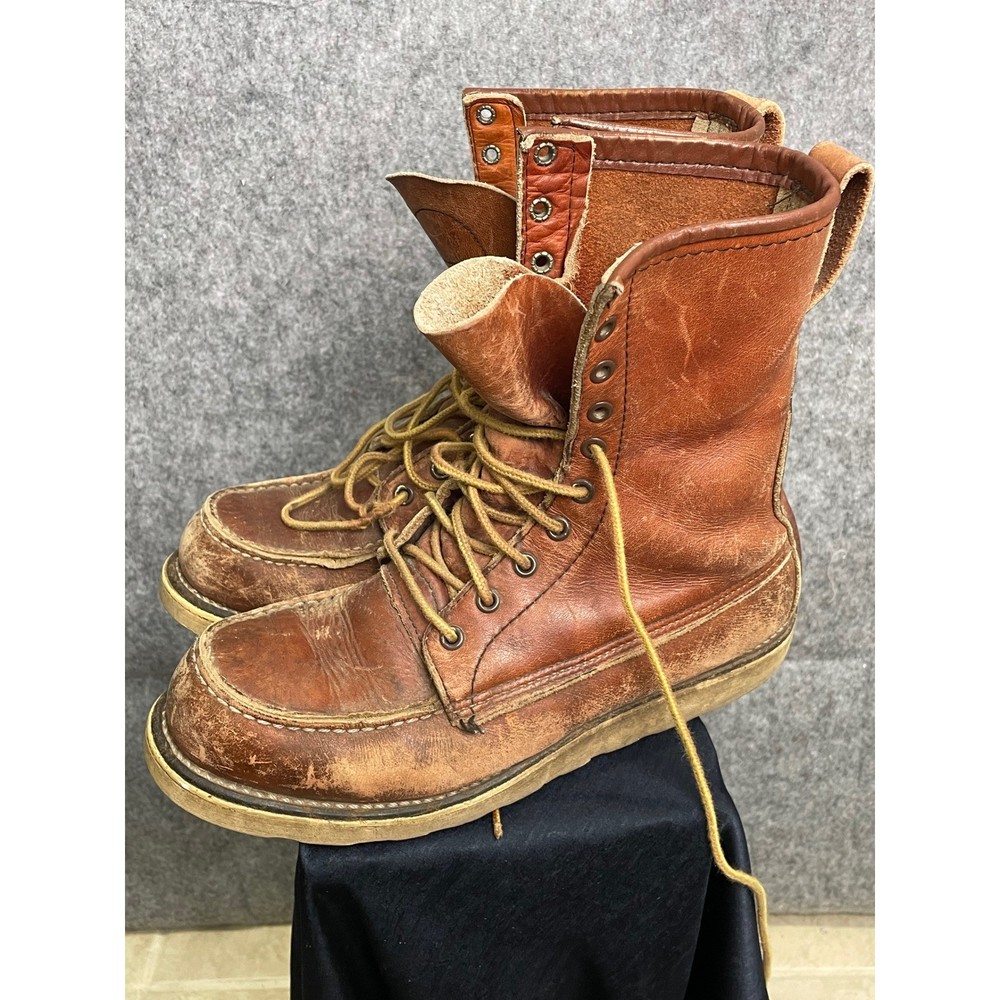 Vintage Red Wing 2913 Moc Toe Leather Work Boots Sz 7D Union Made USA Worn Patina