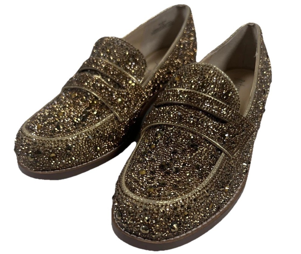 Betsey Johnson Shoes Womens Size 6.5 Gold SB Aron Loafers Rhinestone Sparkle