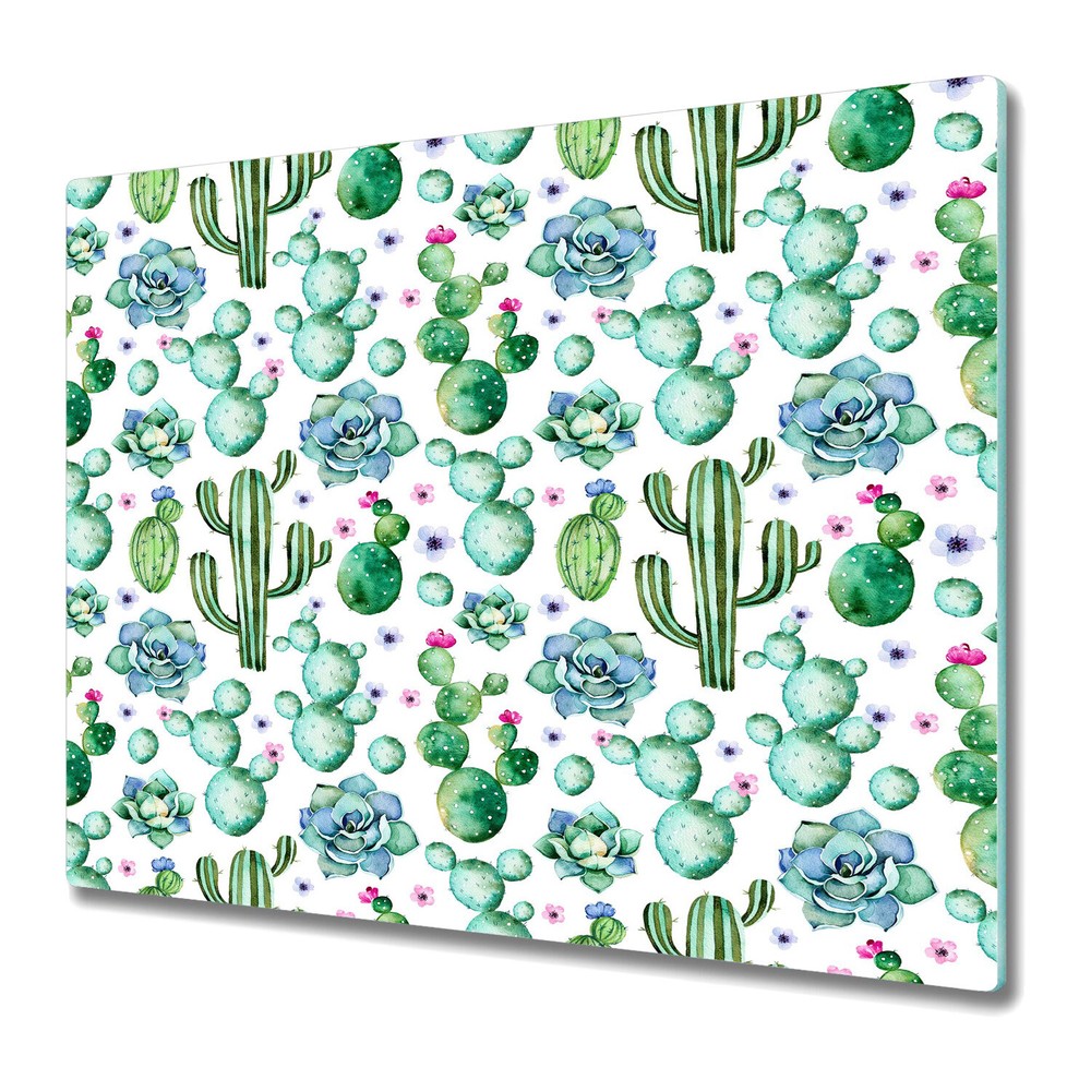 Glass Kitchen Chopping Board Charming Watercolour cactus Succulents art 60x52