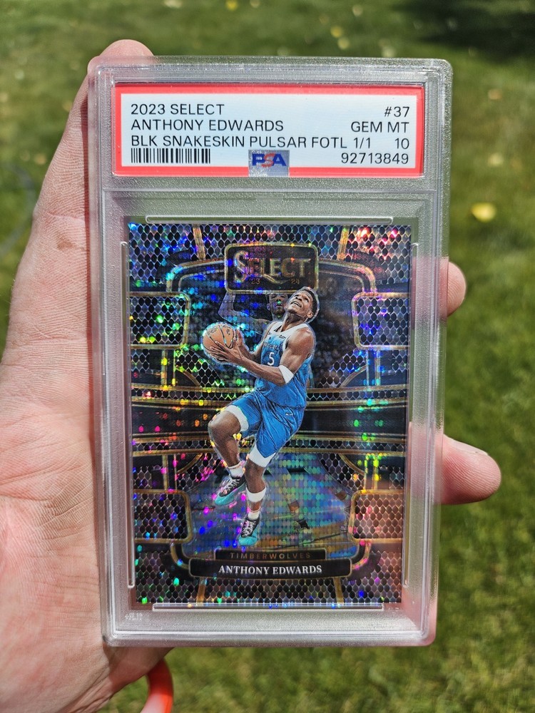 2023 Panini Select Anthony Edwards Concourse Black Snakeskin Pulsar 1/1. PSA 10.
