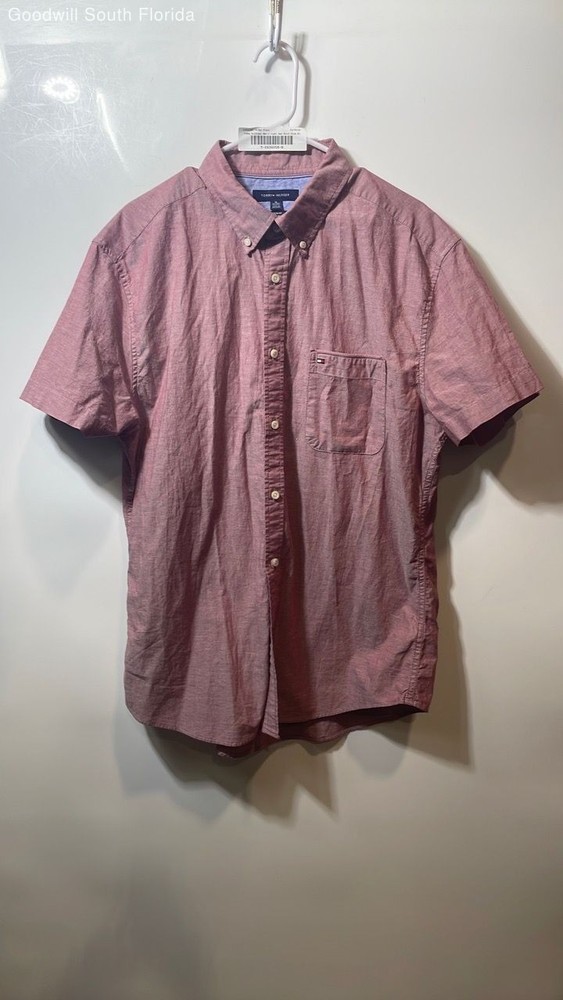Tommy Hilfiger Mens Light Red Custom Fit Short Sleeve Button-Up Shirt Size XL
