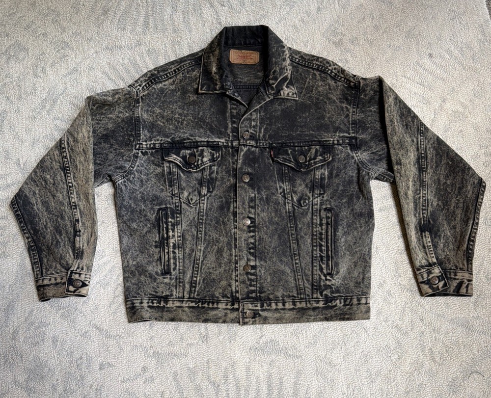 VTG 1980’s LEVI’S 70507 Black Acid Galaxy Wash Denim Trucker Jean Jacket Men’s M