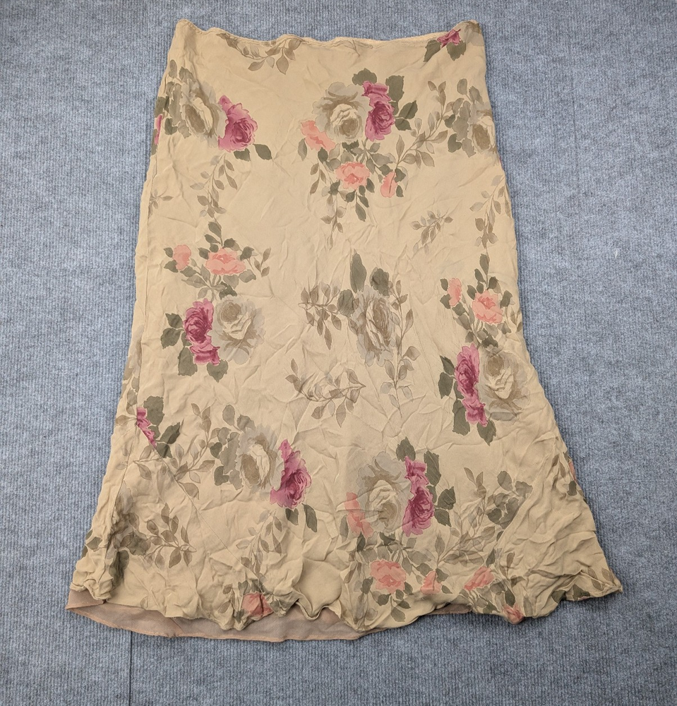 Vintage Silk Midi Skirt Womens 18 Floral 90s Cottage Romantic Bryant Coquette