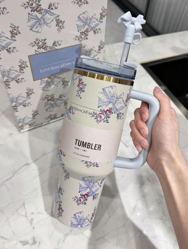 Stanley X Love Shack Fancy 40oz Holiday Quencher Cup in Rosa Beaux Blue