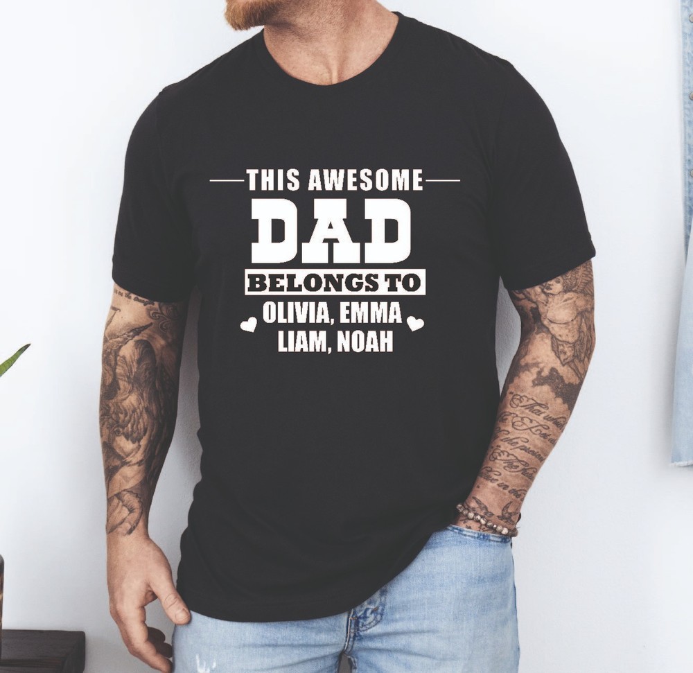 Personalized Dad T-shirt Custom Fathers Day Gift Kids Names Gifts Daddy