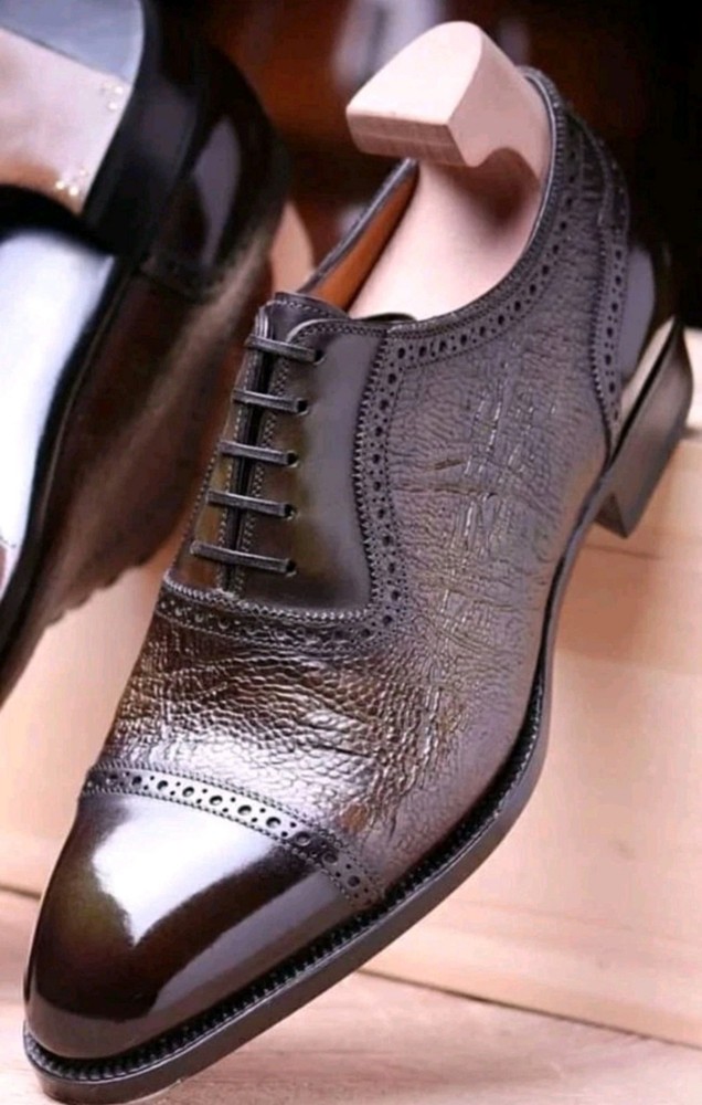 Handmade Men's Dark Brown Leather Oxford Lace-Up Formal Dress Handmade Shoes