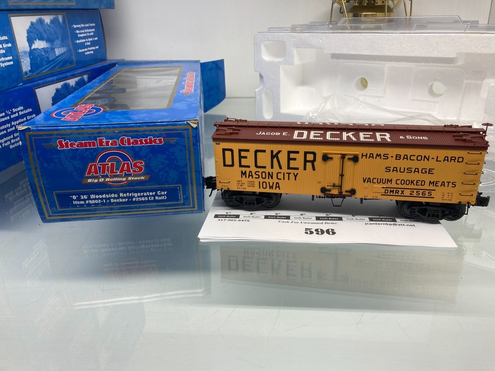 596 Atlas 36' Woodside Refrigerator Decker Ham/Bacon/Lard Plastic O Gauge 3 Rail