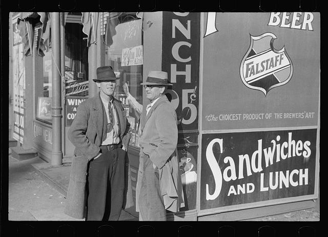 Photo:1930s Men Outside Falstaff Beer Sandwich Shop Storefront