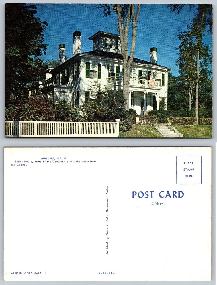 Augusta Maine Blaine House Governor's Mansion Owen Art-Color Postcard