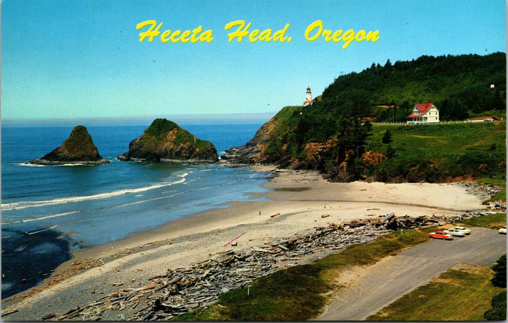 View of Heceta Head and Lighthouse Oregon Vintage Postcard