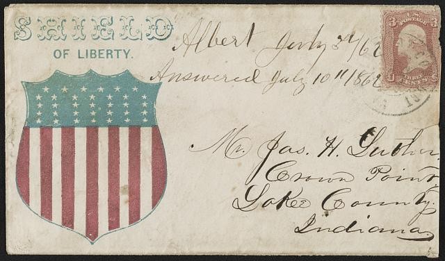 Civil War Envelope,shield with message 'Shiled of Liberty',1861,Indiana