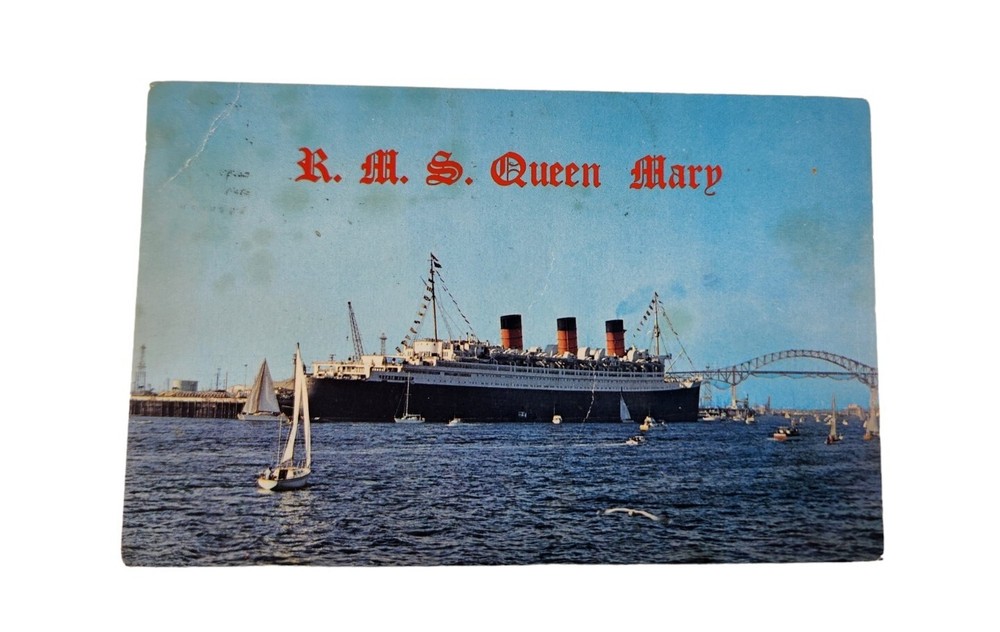 POSTCARD R.M.S. Queen Mary Cruise Ship Cruise Liner Chrome Scenic 1970s