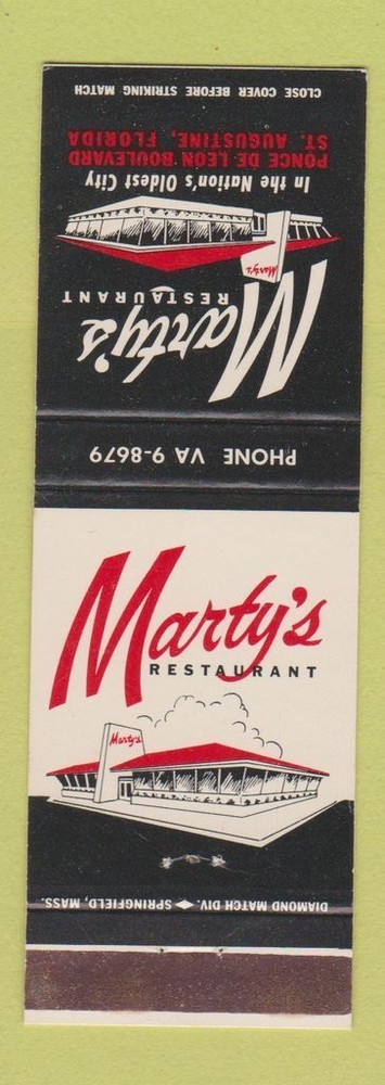 Matchbook Cover - Marty's Restaurant St Augustine FL