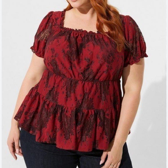 TORRID Blouse Top Women 2X Lace Babydoll Tiered Boho Whimsigoth