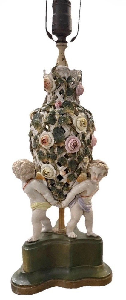 Sitzendorf 3 Cherub Porcelain Lamp AS IS/Not Tested FOR PARTS/RESTORATION *CHIPS