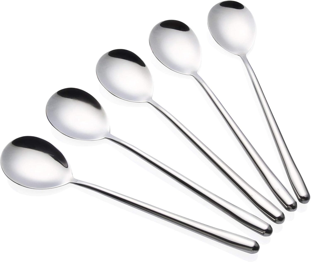 Stainless Steel Soup Spoons Long Handled Spoons Silver Pack of 5