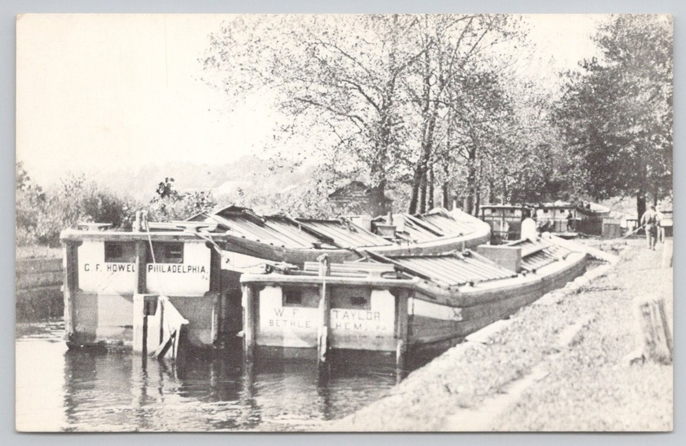 Delaware Division Canal Tide Lock Bristol PA Freight Boats Postcard RPPC