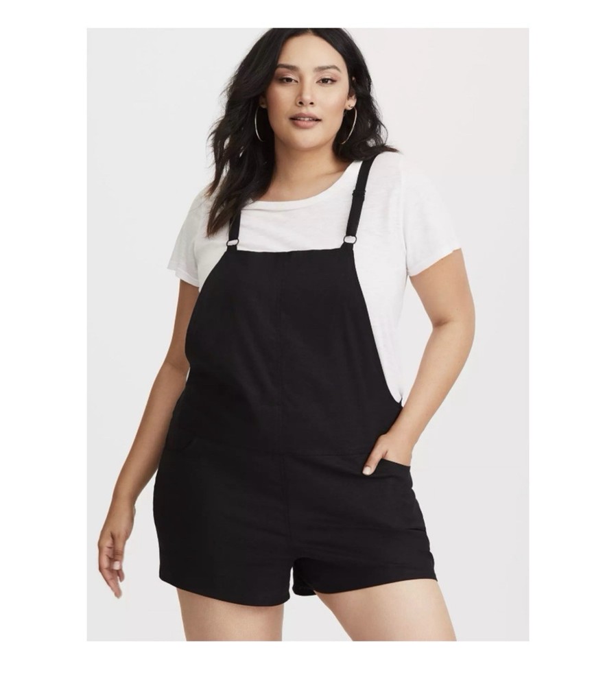 Torrid Linen Blend Shortall Romper Women 1 Black Adjustable Strap Chic 1X