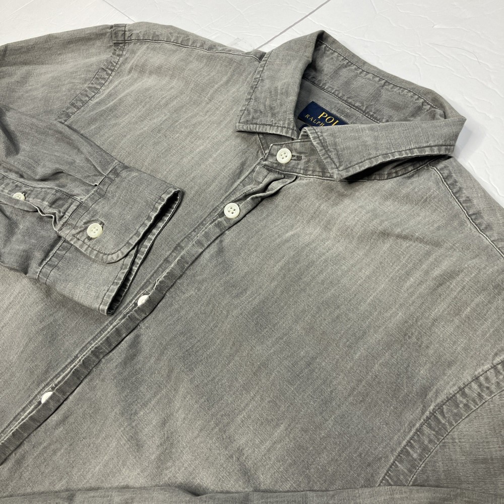 Polo Ralph Lauren Button Down Shirt Men’s Large Gray Chambray Slim Fit