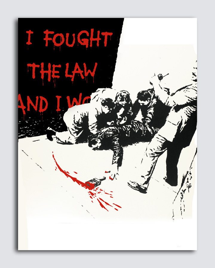 BANKSY STREET ART *FRAMED* CANVAS PRINT I fought the law BW 24x16