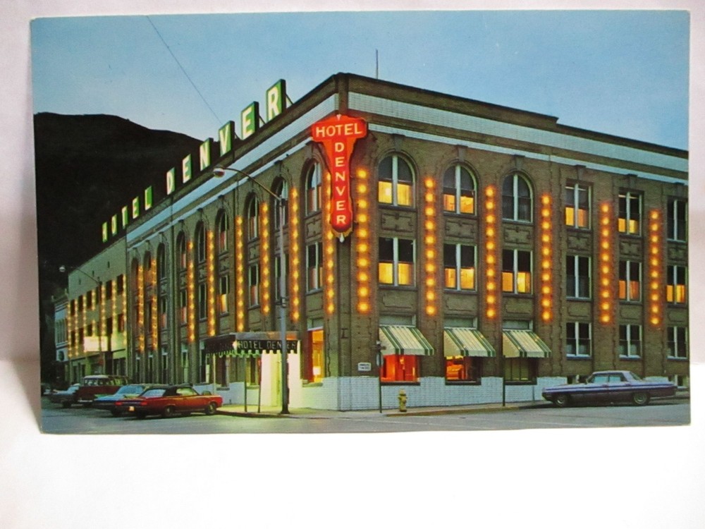 1960 Adv Postcard Hotel Denver, Glenwood Springs Co Storefronts Cars Rare View
