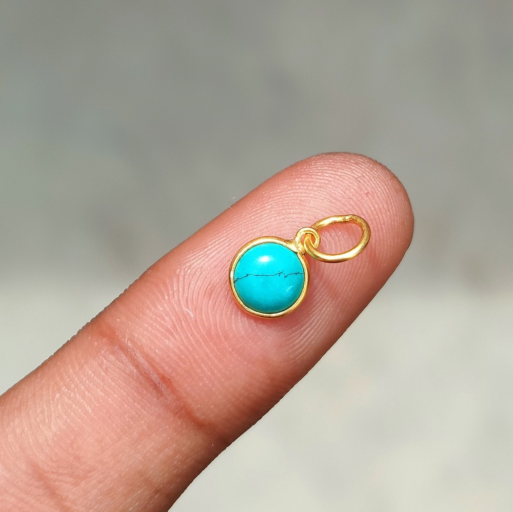 18k Solid Gold Charm Natural Turquoise Charm Handmade Neckless Pendant