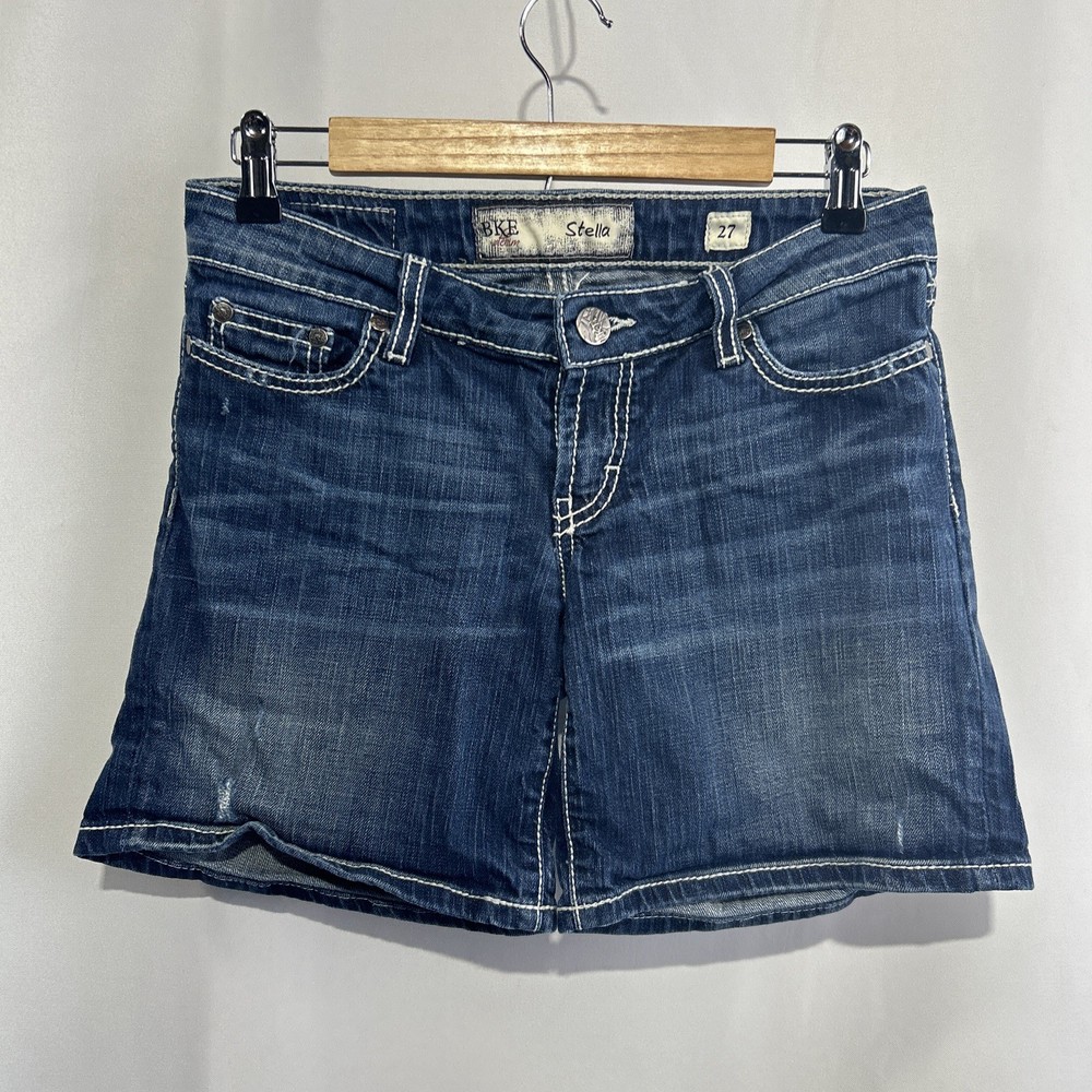 BKE Buckle Stella Denim Jean Shorts Womens 27 Distressed Low Rise Blue