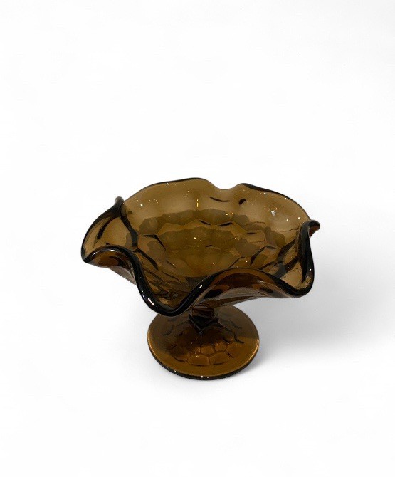 Vintage Viking Brown Smokey Glass Candy Dish Compote Trinket Bowl 1960s