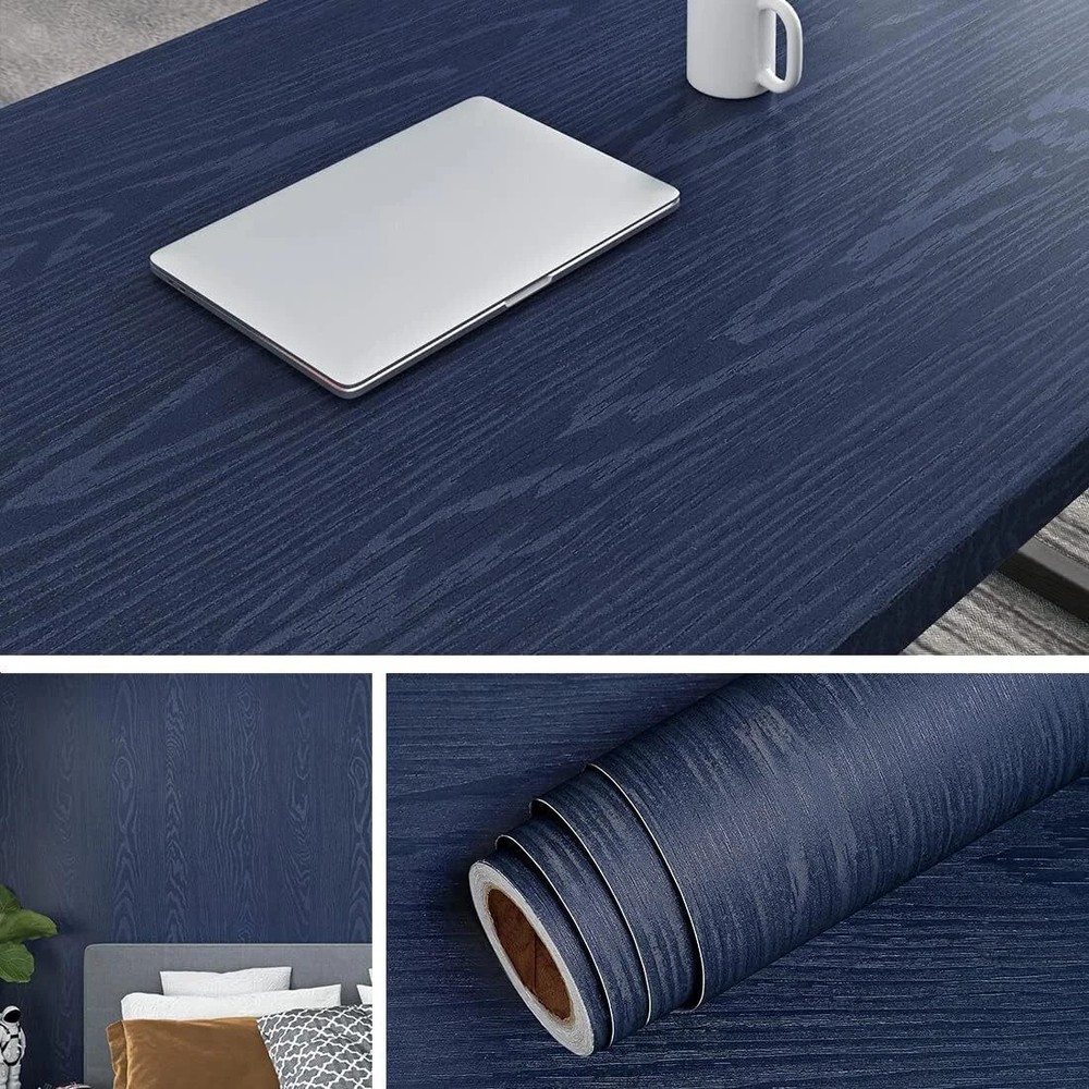 Livelynine Dark Blue Wood Wallpaper Peel and Stick 15.8