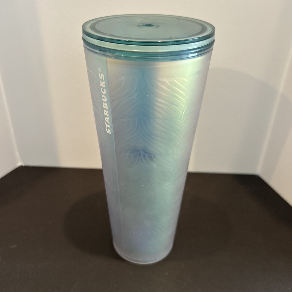 Starbucks 24oz Tumbler Cup No Straw Iridescent Seafoam Green Mermaid Tail