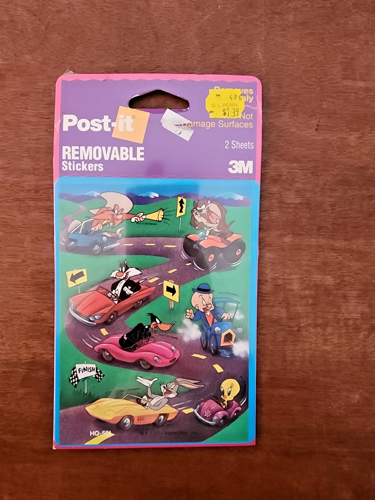 SEALED Vintage 1993 3M Post-It Looney Tunes Removeable Stickers - 2 sheets