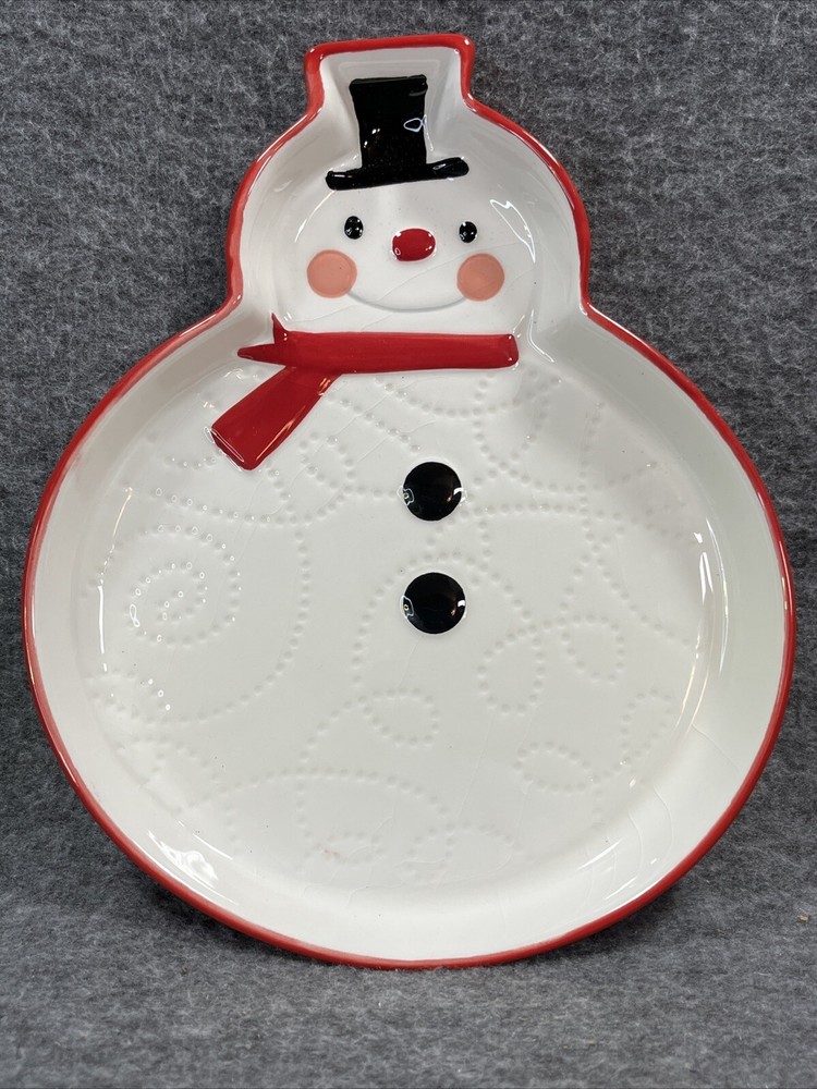 Hallmark Snowman Candy Cookie Dish Christmas Holiday Ceramic - 8”