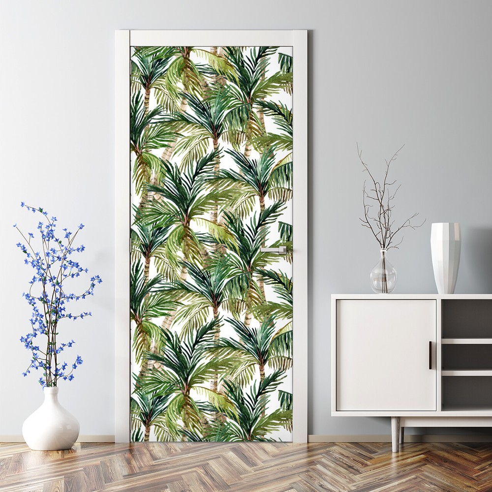 Palm Tree Bubble Free Door sticker Tropical Jungle Decal Trees decor Floral