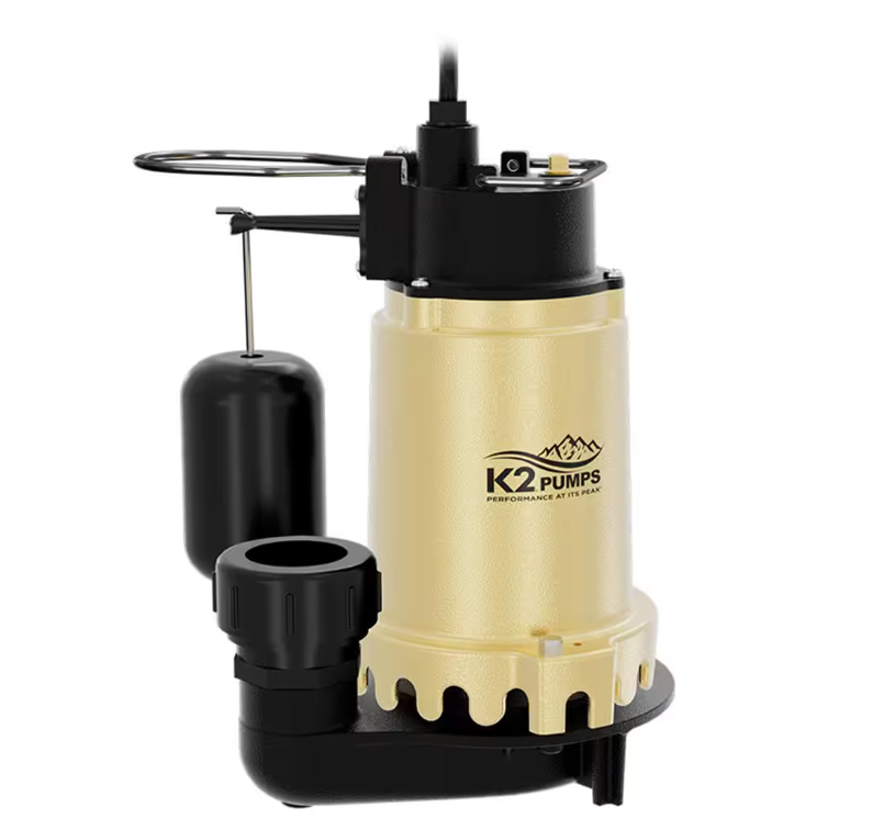 1/3 HP Cast Iron Sump Pump with Vertical Switch - Heavy Duty K2 Model